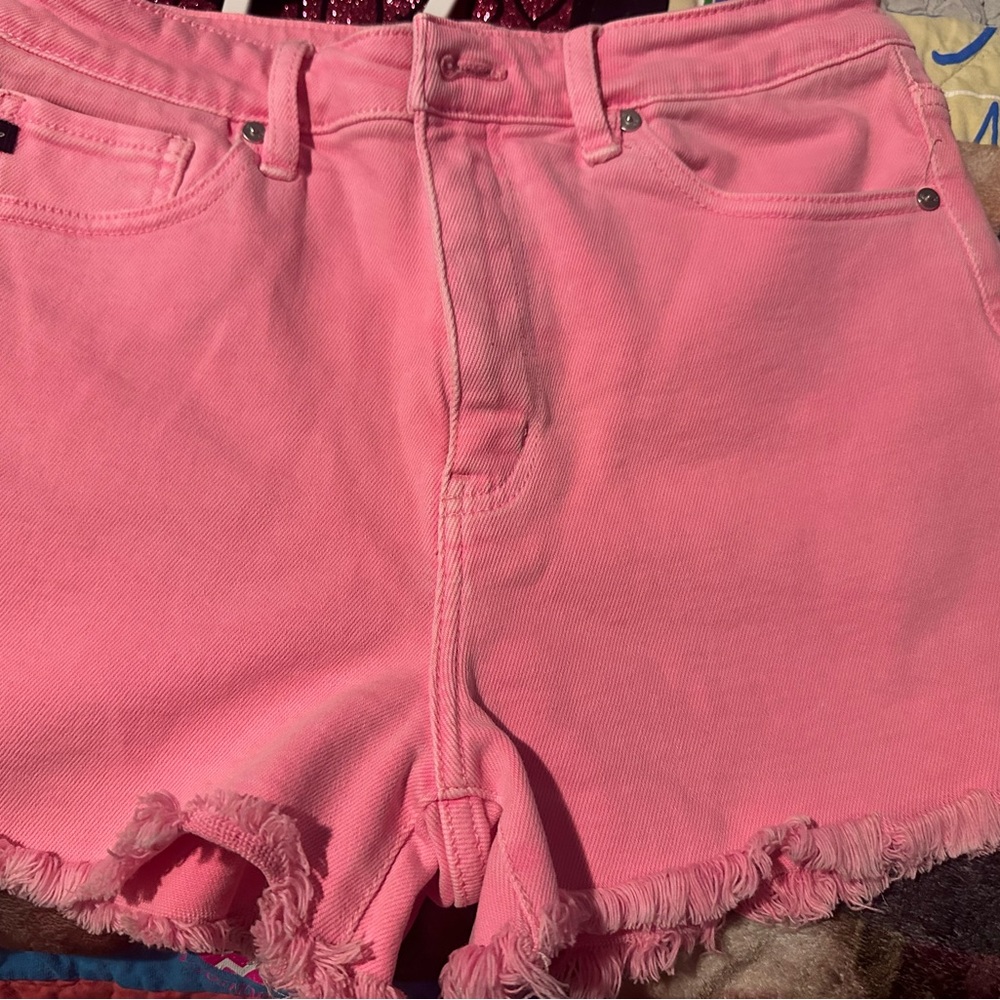 KanCan Bright Pink Frayed Jean Shorts